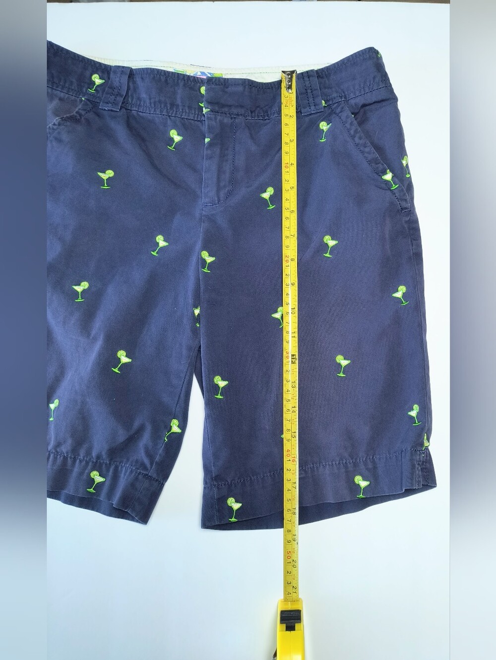 Lilly Pulitzer Navy Resort Vacation Shorts with Lime Cocktail Embroidery 8 - Picture 5 of 9